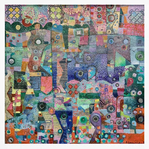 Tablou înramat „Blue Mirrors 20x20 Oil Paintmixed Media 2021” de Alise Loebelsohn