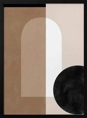 Tablou înramat „Geometric Shapes in Earthy Tones with a Black Circle” de Elena Ristova