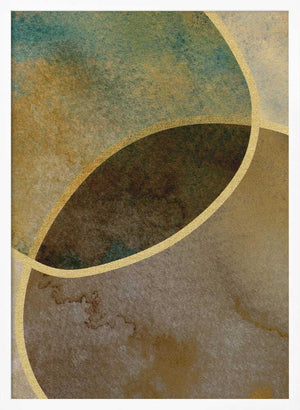 Tablou înramat „Abstract Circles With Gold 2” de Bilge Paksoylu