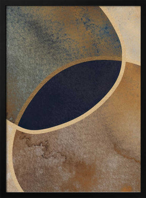 Tablou înramat „Abstract Circles With Gold 1” de Bilge Paksoylu