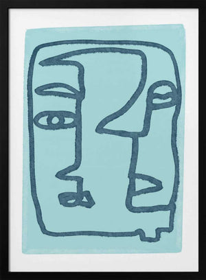 Tablou înramat „Blue Abstract Faces” de Sharyn Bursic