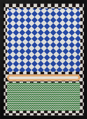 Tablou înramat „Geometric Pattern With Blue And White Diamonds” de Little Dean