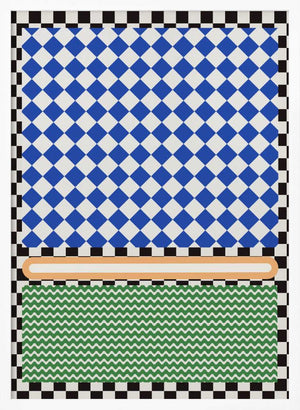 Tablou înramat „Geometric Pattern With Blue And White Diamonds” de Little Dean
