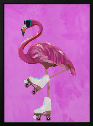 Tablou înramat „Pink Flamingo Roller Skating” de Sarah Manovski
