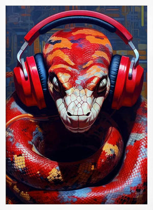 Tablou înramat „Snake With Headphones animal” de Justyna Jaszke