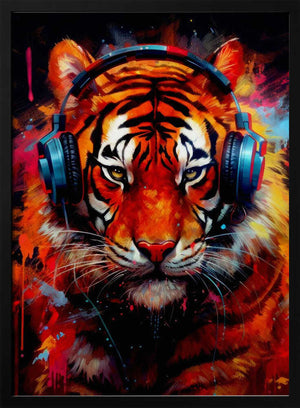 Tablou înramat „Tiger With Headphones animal” de Justyna Jaszke