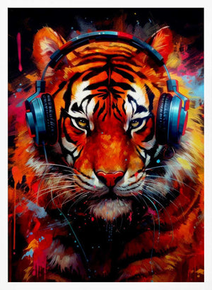 Tablou înramat „Tiger With Headphones animal” de Justyna Jaszke