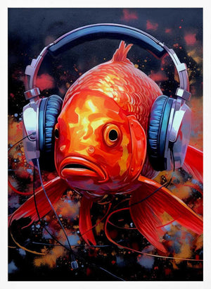 Tablou înramat „Gold Fish With Headphones animal” de Justyna Jaszke