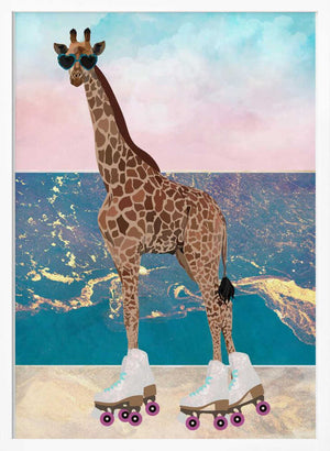 Tablou înramat „Giraffe On Holiday rollerskating” de Sarah Manovski