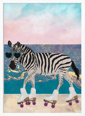 Tablou înramat „Zebra On Holiday Rollerksating” de Sarah Manovski