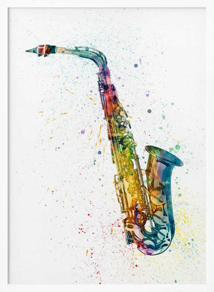 Tablou înramat „Saxophone Abstract Watercolor” de Michael Tompsett