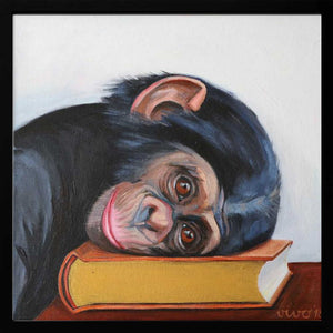 Tablou înramat „Resting Monkey Head On A Book” de Violeta Vollmer