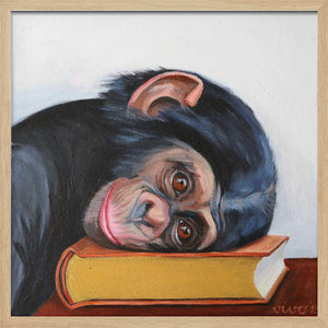Tablou înramat „Resting Monkey Head On A Book” de Violeta Vollmer