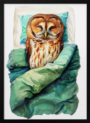 Tablou înramat „Animal Watercolor Art Bird Sleeping Owl” de Justyna Jaszke