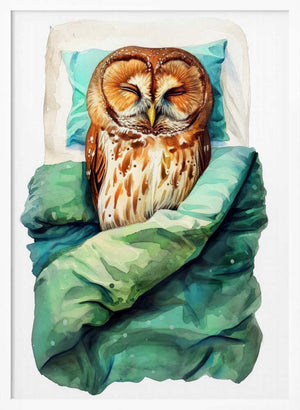 Tablou înramat „Animal Watercolor Art Bird Sleeping Owl” de Justyna Jaszke