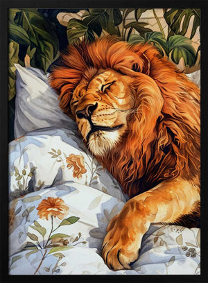Tablou înramat „Animal Watercolor Art Lion Sleeping” de Justyna Jaszke