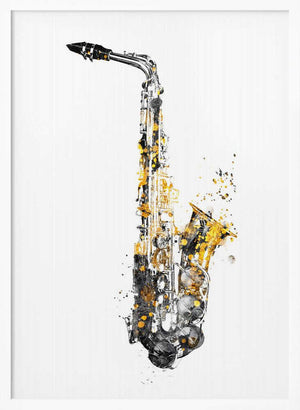 Tablou înramat „Black and Gold Music Art Saxophone Instrument” de Justyna Jaszke