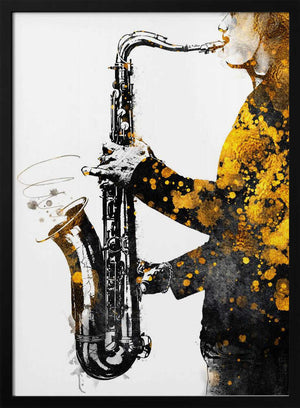 Tablou înramat „Black and Gold Music Art Saxophone2” de Justyna Jaszke