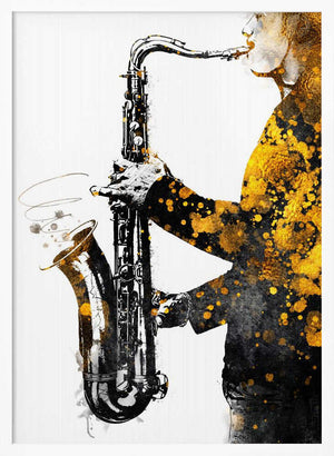 Tablou înramat „Black and Gold Music Art Saxophone2” de Justyna Jaszke
