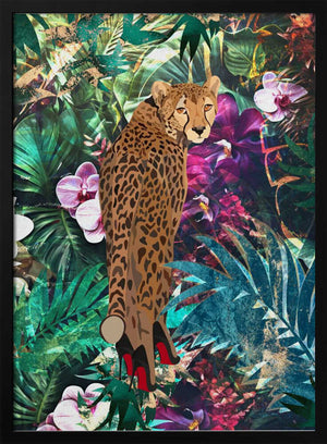Tablou înramat „Tropical Floral Jungle - Cheetah in heels” de Sarah Manovski