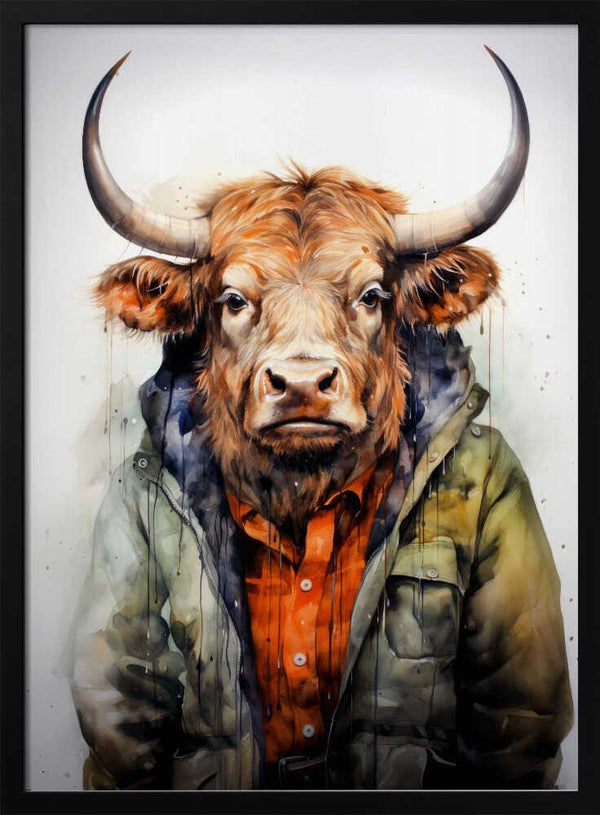 Tablou înramat „Buffalo Watercolor Animal Art (1)” de Justyna Jaszke