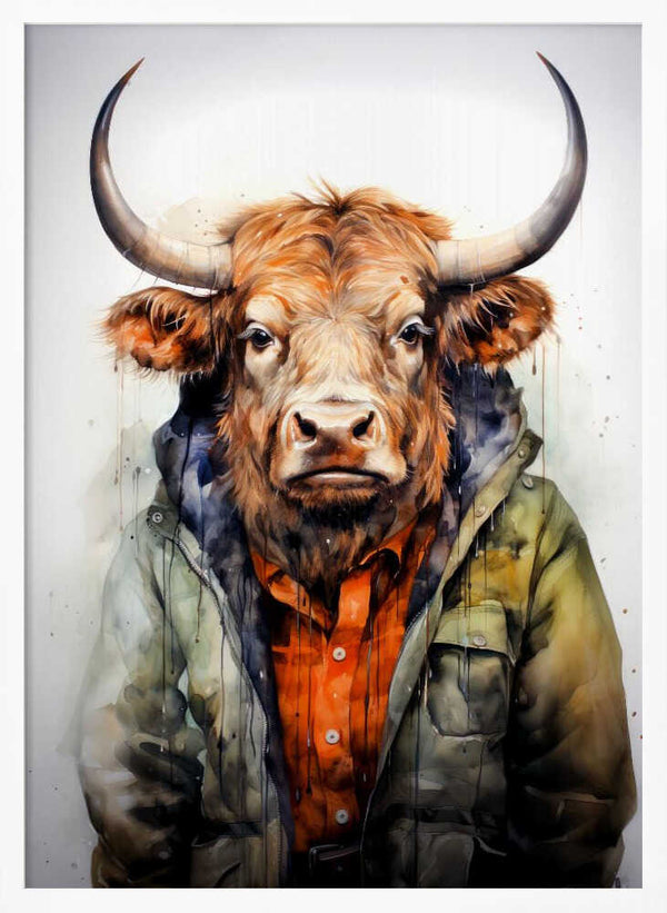 Tablou înramat „Buffalo Watercolor Animal Art (1)” de Justyna Jaszke