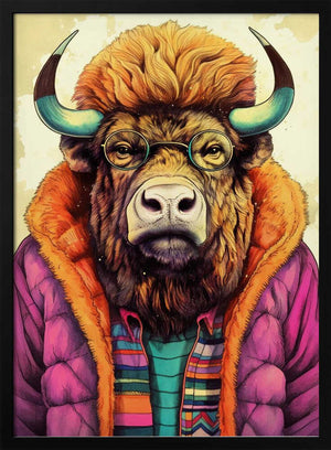Tablou înramat „Buffalo Watercolor Animal Art (2)” de Justyna Jaszke