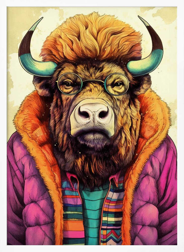 Tablou înramat „Buffalo Watercolor Animal Art (2)” de Justyna Jaszke