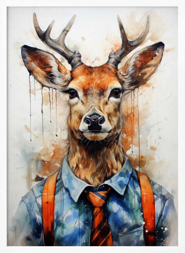 Tablou înramat „Deer Watercolor Animal Art (1)” de Justyna Jaszke