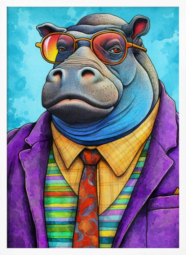 Tablou înramat „Hippopotamus Watercolor Animal Art” de Justyna Jaszke