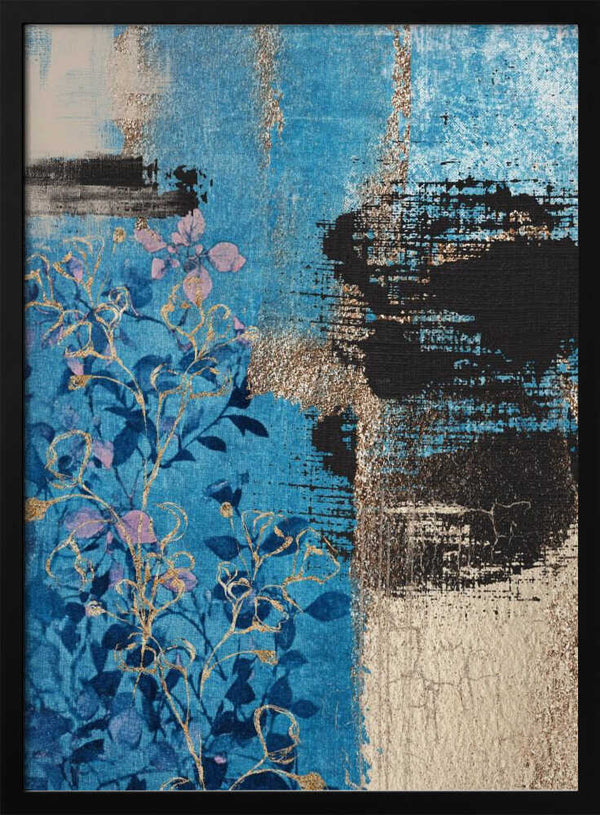 Tablou înramat „Denim Floral 1” de Sally Ann Moss
