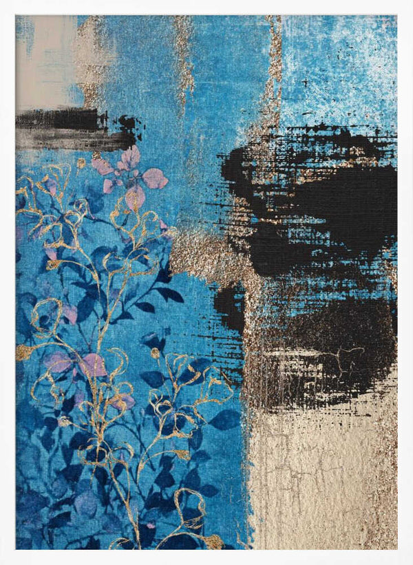 Tablou înramat „Denim Floral 1” de Sally Ann Moss