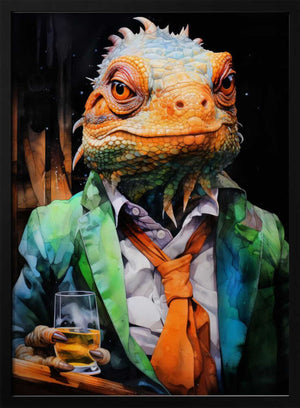 Tablou înramat „Chameleon Watercolor Animal Art” de Justyna Jaszke