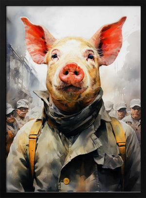 Tablou înramat „Pig 1984 Watercolor Animal Art” de Justyna Jaszke