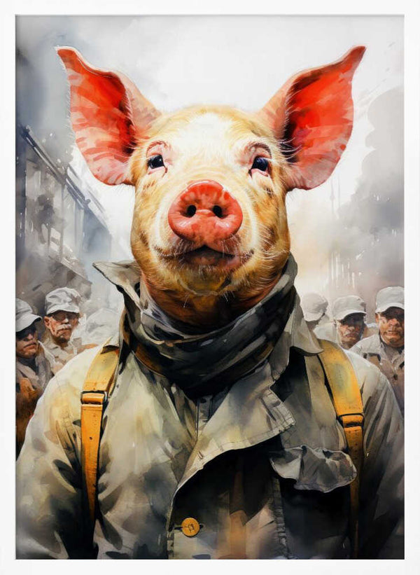 Tablou înramat „Pig 1984 Watercolor Animal Art” de Justyna Jaszke