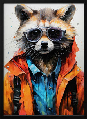 Tablou înramat „Raccoon Hipster Watercolor Animal Art” de Justyna Jaszke