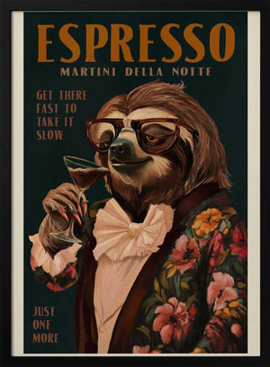 Tablou înramat „Art Deco Espresso Martini Drinking Sloth” de The Whiskey Ginger