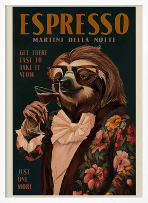 Tablou înramat „Art Deco Espresso Martini Drinking Sloth” de The Whiskey Ginger