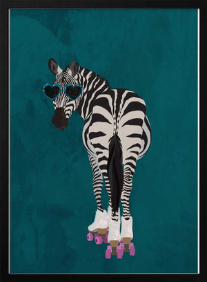 Tablou înramat „Rollerskating Zebra turquoise” de Sarah Manovski