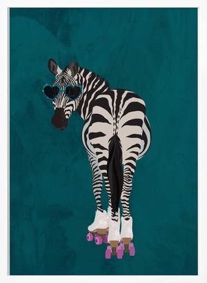 Tablou înramat „Rollerskating Zebra turquoise” de Sarah Manovski