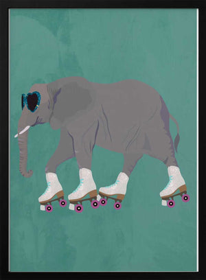 Tablou înramat „Elephant Rollerskating teal” de Sarah Manovski