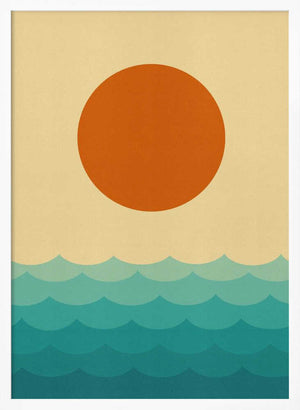 Tablou înramat „Stylized Sunset Over Waves” de Vitor Costa