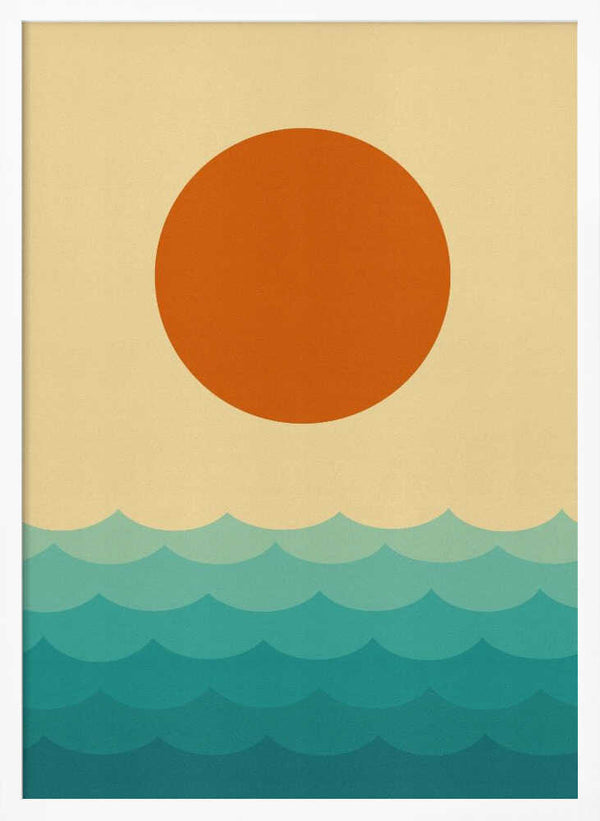 Tablou înramat „Stylized Sunset Over Waves” de Vitor Costa