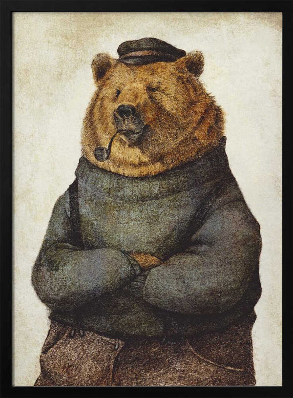 Tablou înramat „Bear Dressed In A Sweater And Cap” de Mike Koubou
