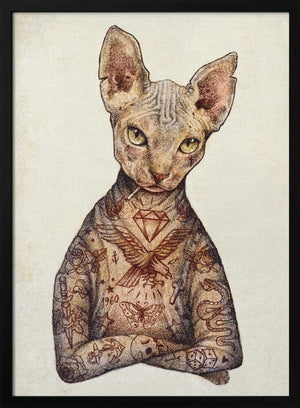Tablou înramat „Stylish Tattoo Cat” de Mike Koubou