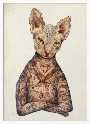 Tablou înramat „Stylish Tattoo Cat” de Mike Koubou