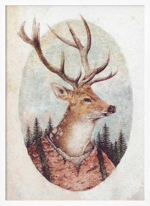 Tablou înramat „Deer In A Rustic Outfit” de Mike Koubou
