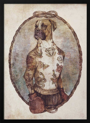 Tablou înramat „Tattooed Boxer Pup” de Mike Koubou