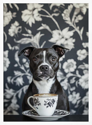 Tablou înramat „The Latte Loving Staffy” de SHANDU