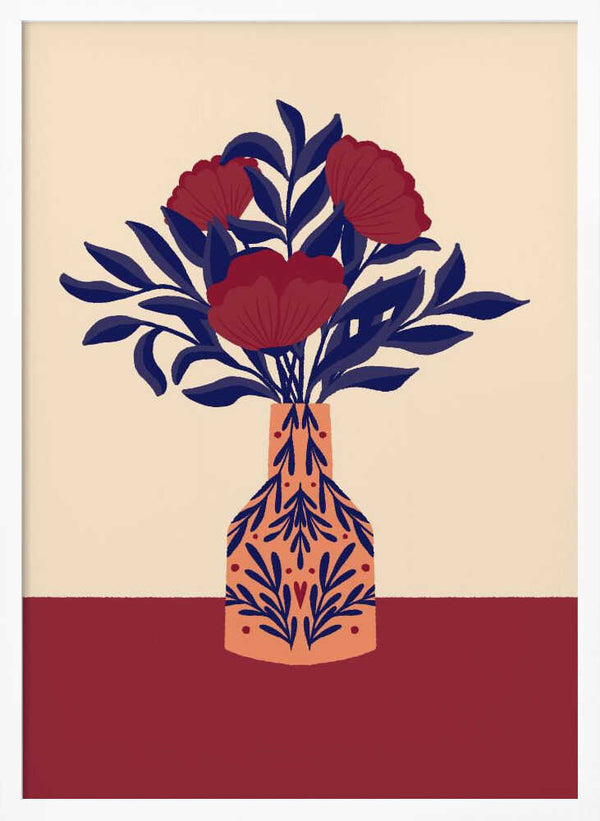 Tablou înramat „Burgundy Poppies In a Vase” de Angela Minca